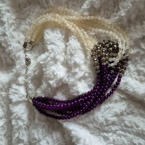🎈Anthropologie Purple and Cream Multi-Strand Necklace with Asymmetrical Design